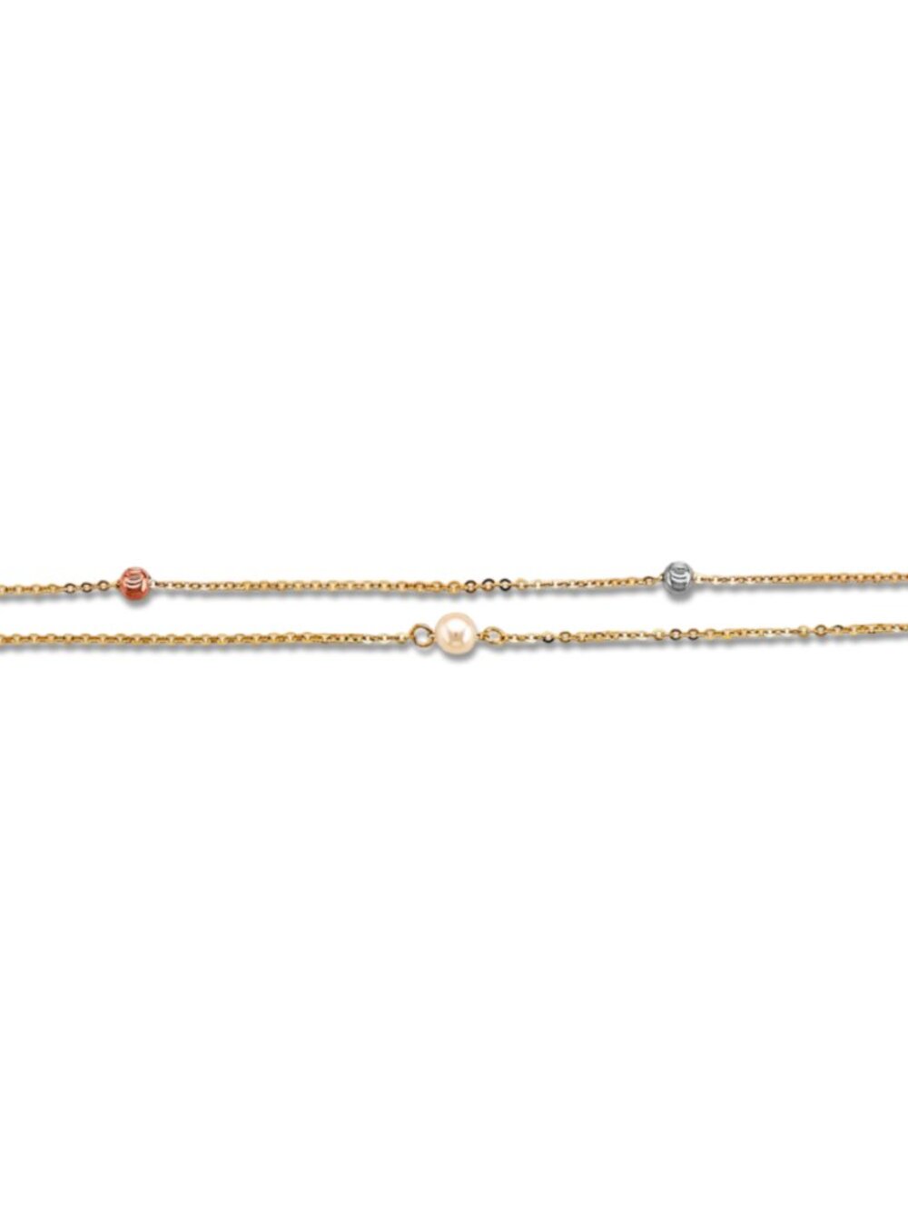 14K Solid Gold Tri-Color Bead Bracelet | Double Chain By Tehrani Jewelry